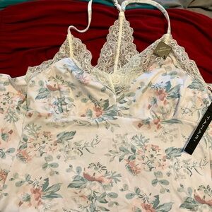 Tahari Cream Floral Lace-Trim Cami with Pastel Accents